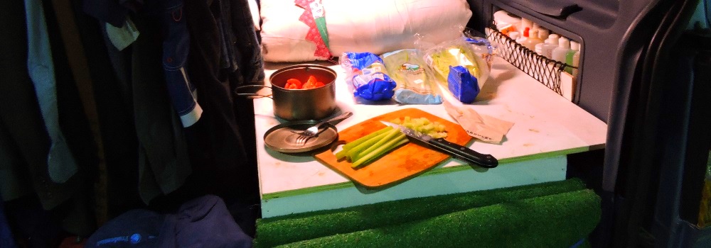 Preparing a salad inthe Jammer Kitchen