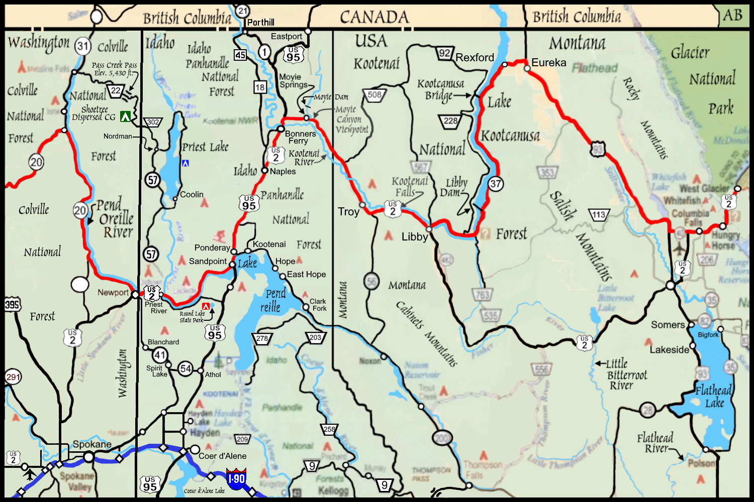 The Roadpath JourneysThe Northern Tier RouteIdaho Roadpath Map