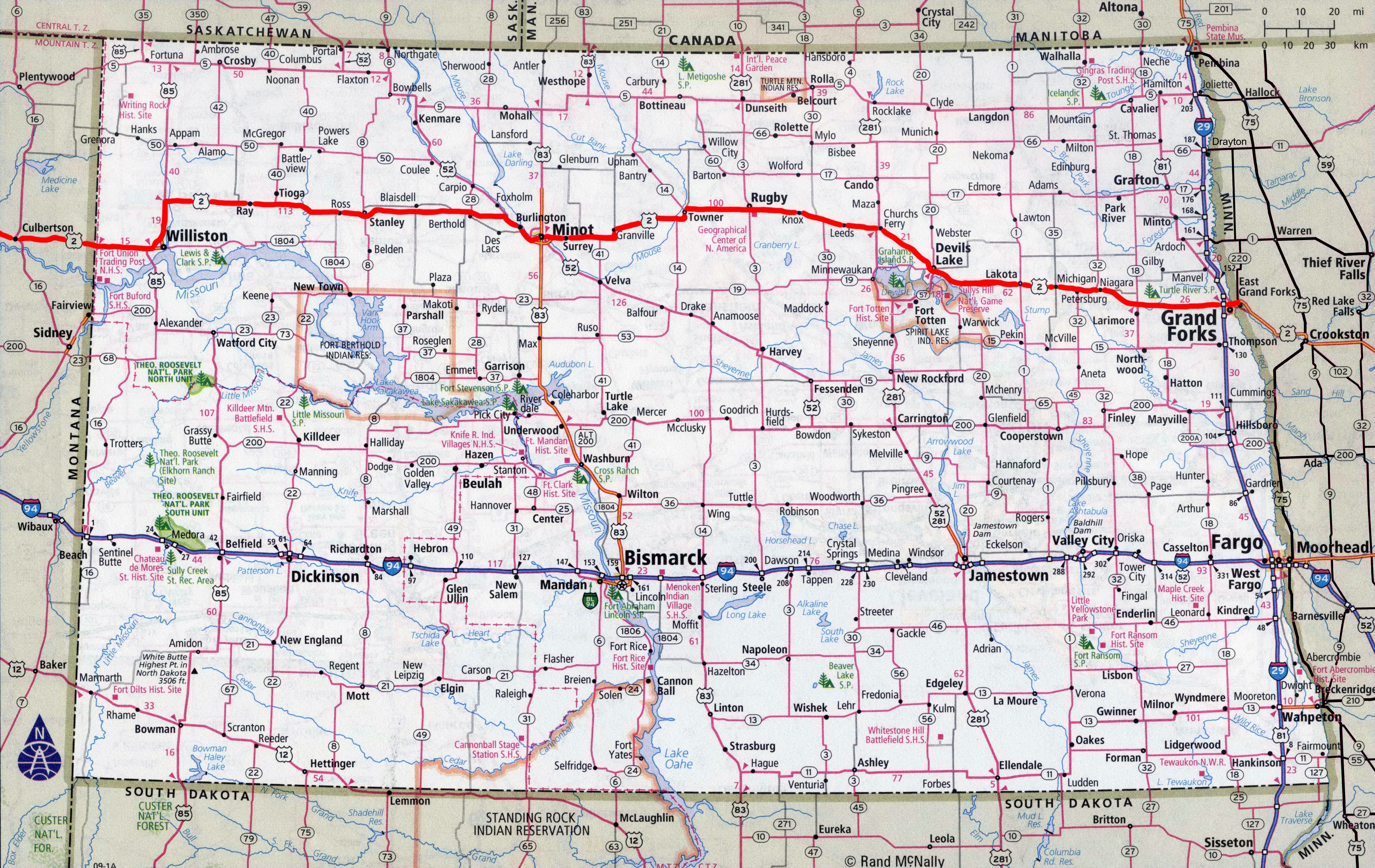 The Roadpath JourneysThe Northern Tier RouteNorth Dakota Roadpath Map